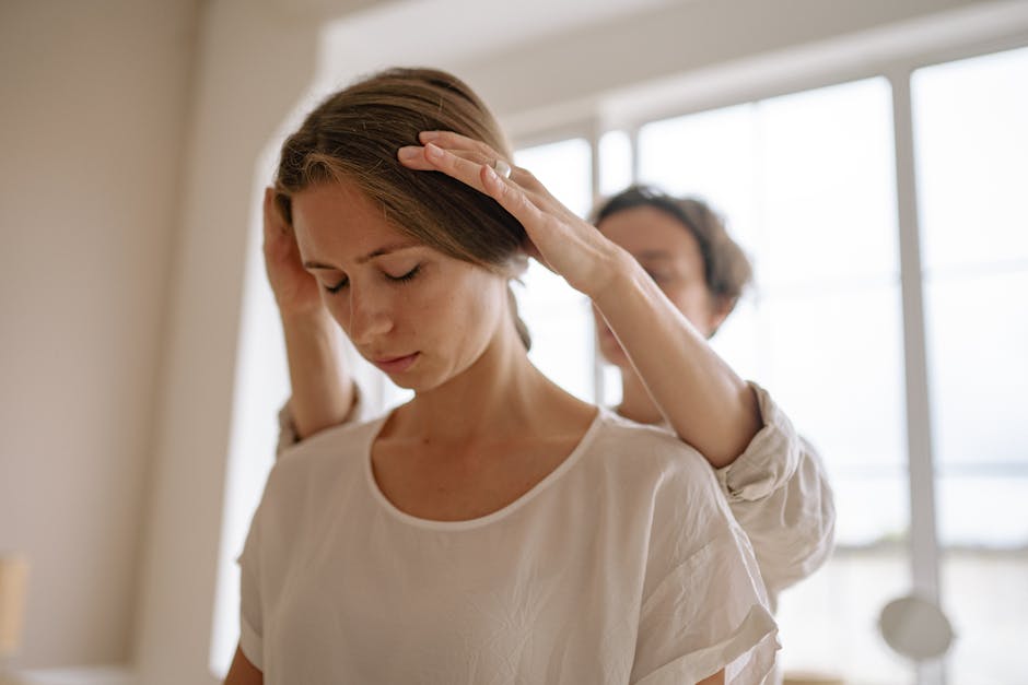relaxed woman with closed eyes enjoying peaceful moment after eye massage in comfortable setting
